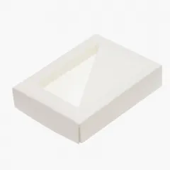 6 Choc Gloss White Folding Lid with Triangular Window
